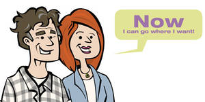Image showing two people saying "Now, I can go where I want!"
